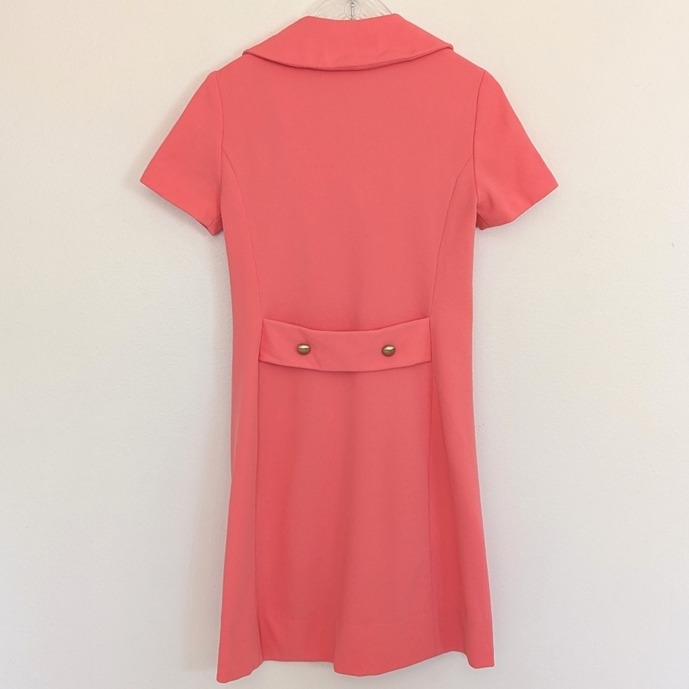 60s Vintage Double Dagger Collar Dress Lou-Ette Coral Above Knee Gogo Mod Twiggy - Picture 5 of 17